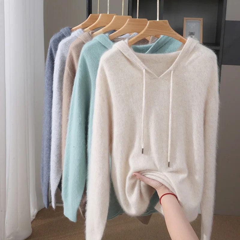 Fynch - Knitted Hoodie With Drawstring and Ribbed Cuffs