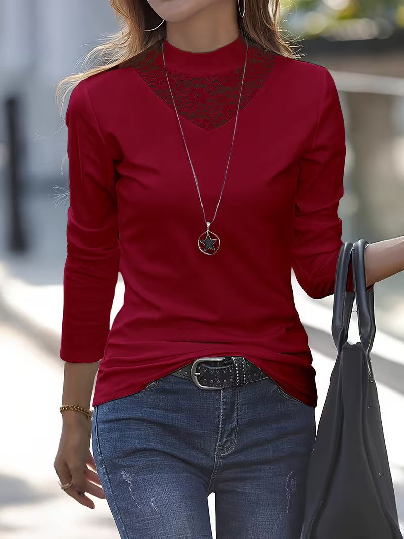 Serija - Long Sleeve Top With Lace Neckline