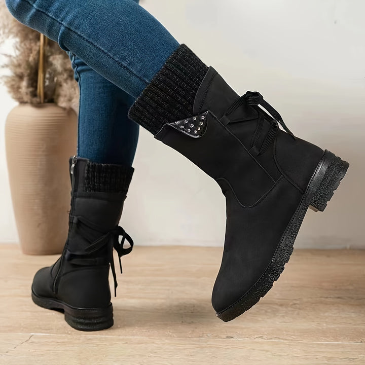 Willemjn - Lace-Up Ankle Boots With Knitted Cuffs