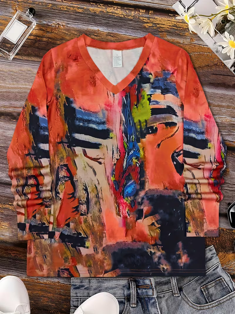 Jibona - Abstract Print Long Sleeve Top
