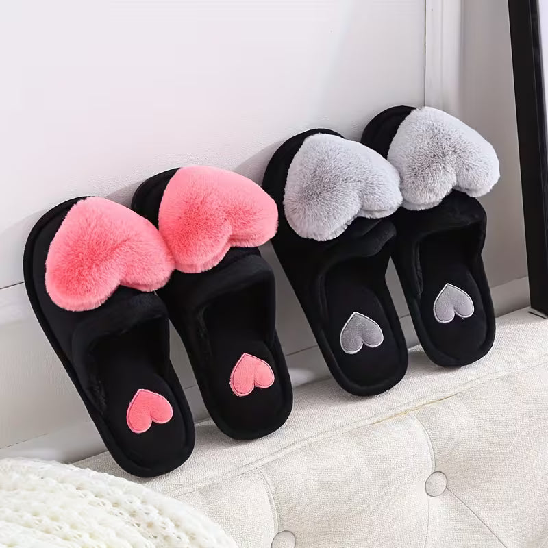 Zeliha - Plush Heart Slippers With Non-Slip Soles