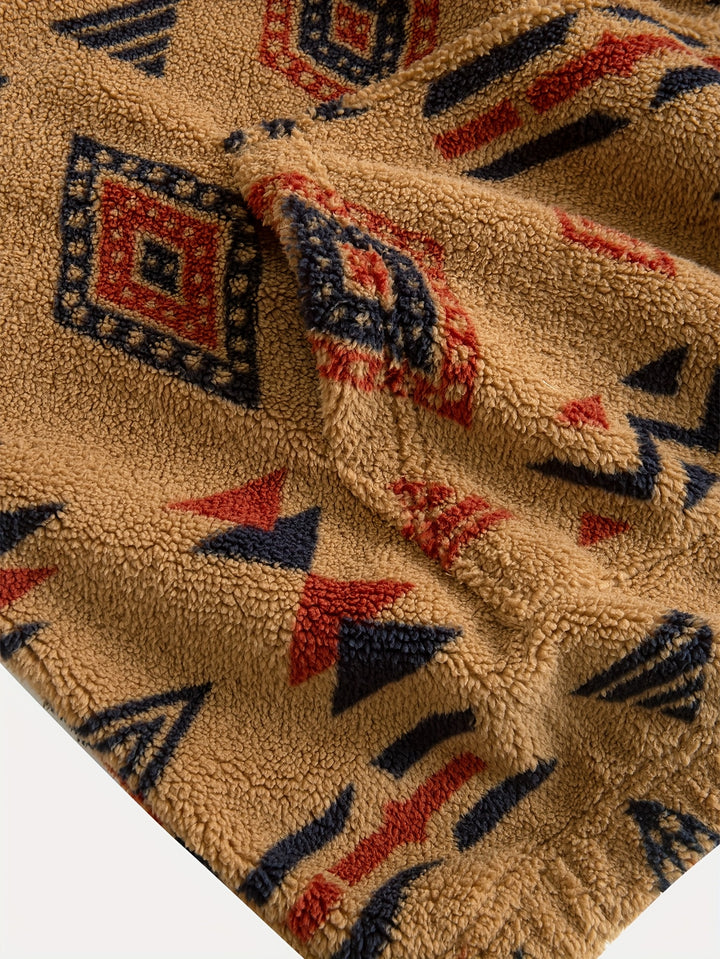 Jacco - Geometric Print Half-Zip Fleece Pullover Sweatshirt