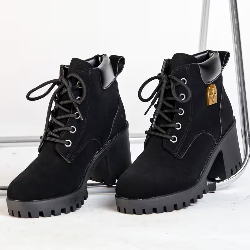 Donjeta - Lace-Up Chunky Heel Ankle Boots