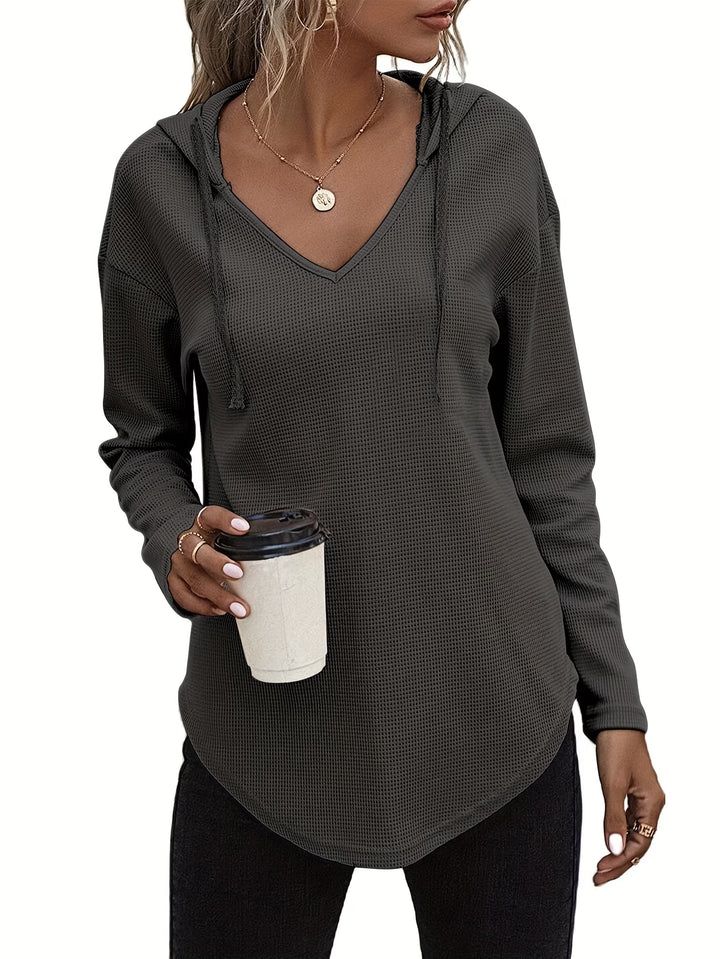 Seonie - Long Sleeve V Neck Hoodie