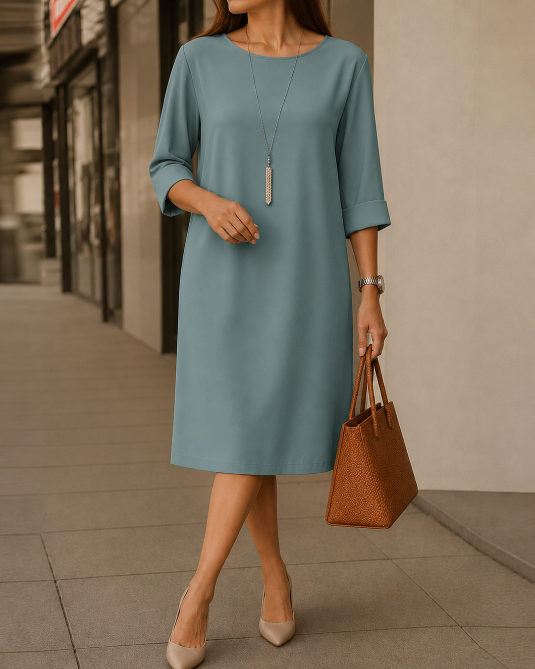 Huguette - Round-Neck Shift Dress With Pockets