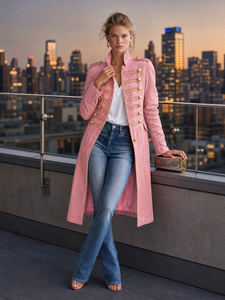 Latia - Long Sleeve Coat With Stand Collar