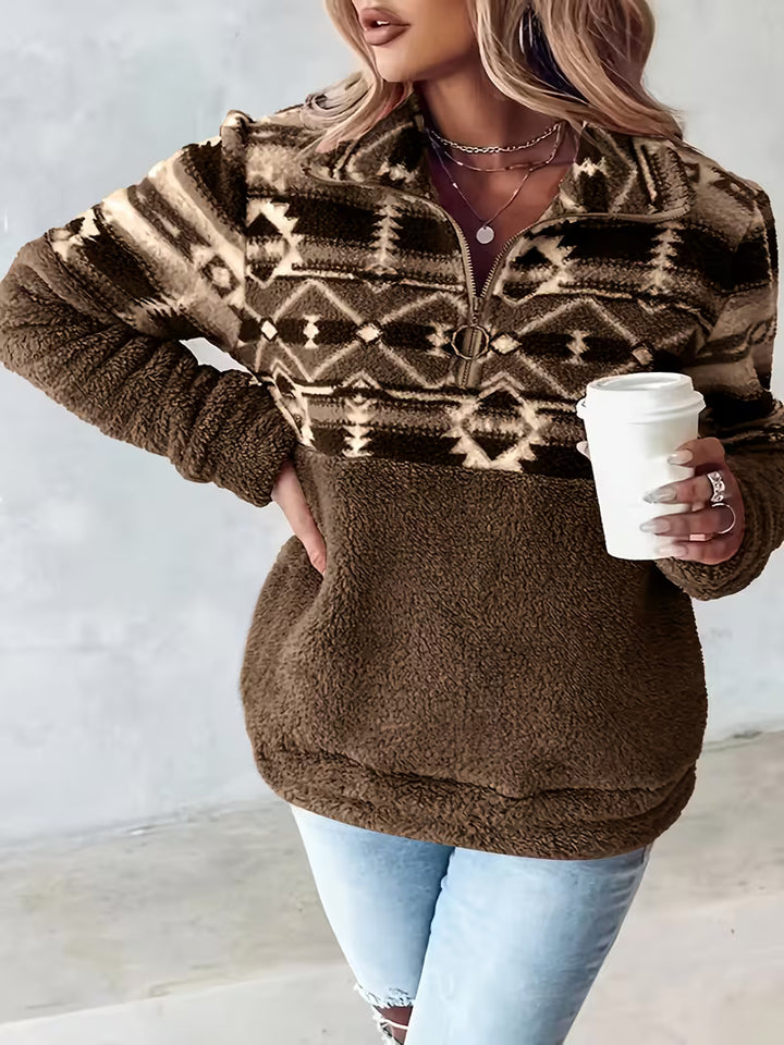 Limina - Geo Pattern Half-Zip Teddy Sweatshirt