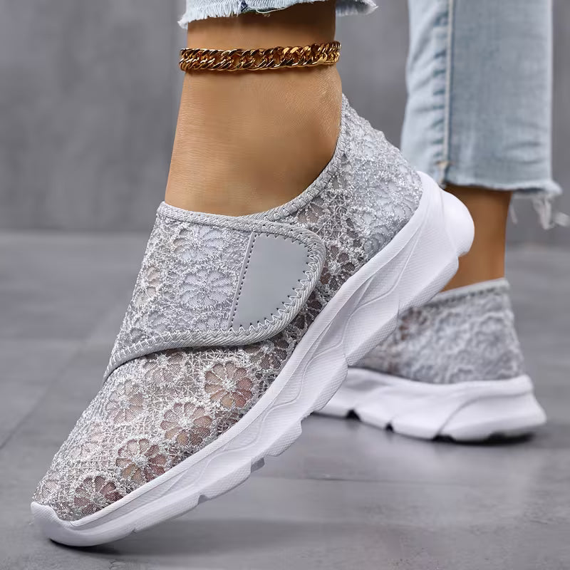 Sabyne - Floral Lace Hook and Loop Sneakers