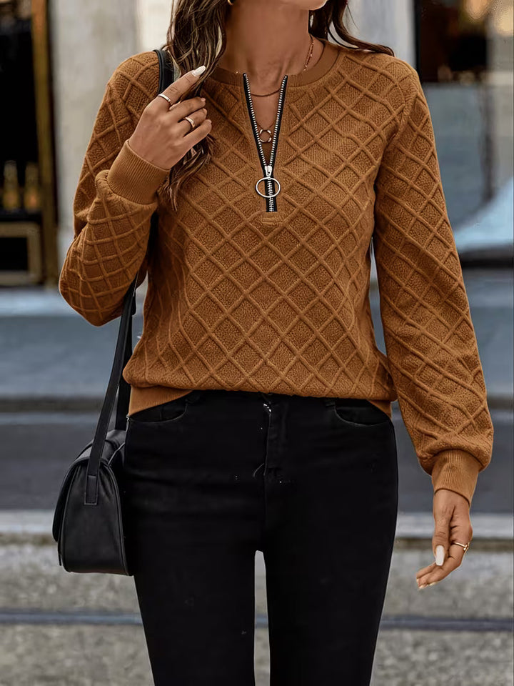 Juliet - Long Sleeve Textured Zip Neck Sweatshirt