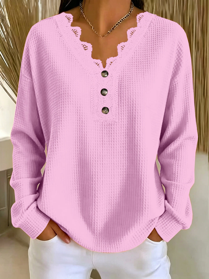 Aidana - Winter Long Sleeve Lace Top With Button