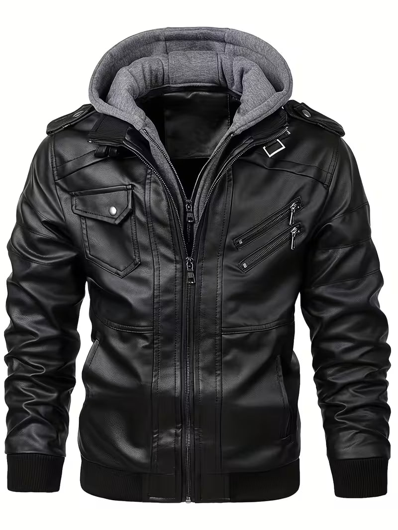 Bryndan - Faux Leather Hooded Jacket