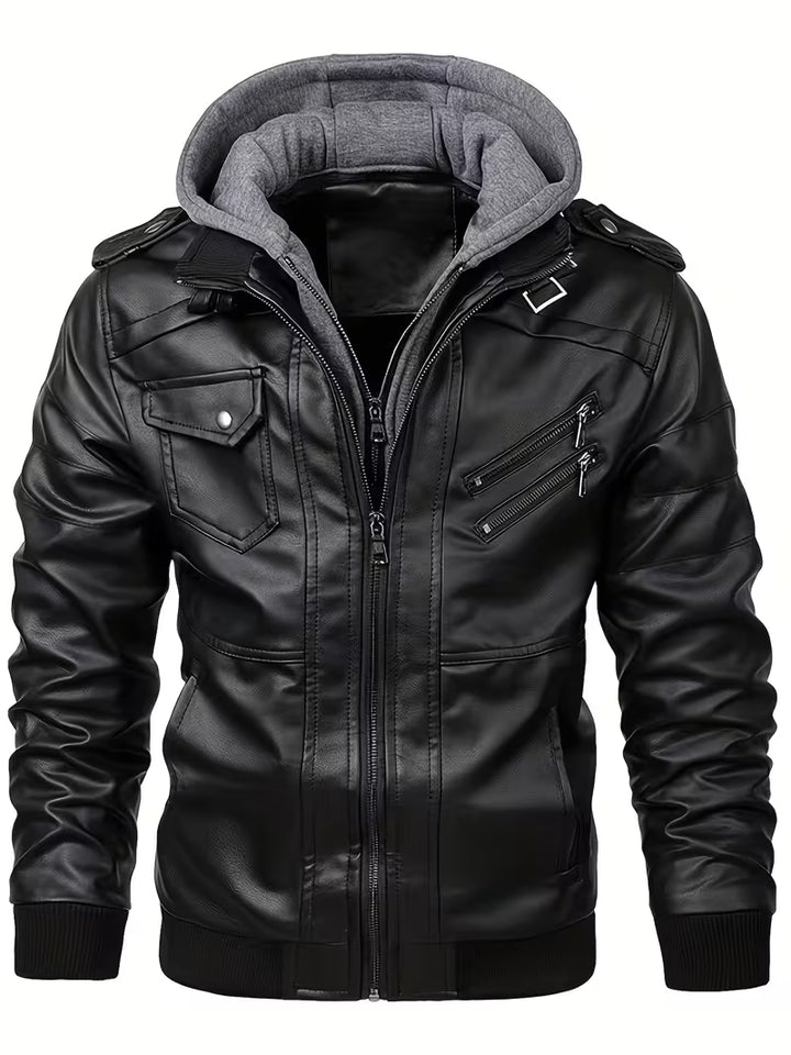 Bryndan - Faux Leather Hooded Jacket