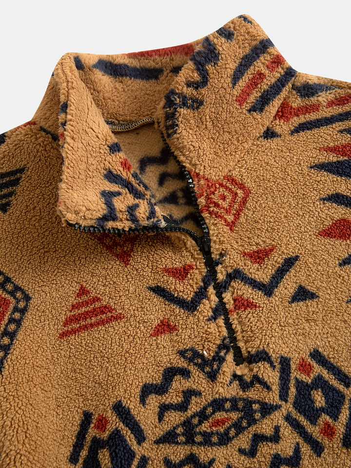 Jacco - Geometric Print Half-Zip Fleece Pullover Sweatshirt