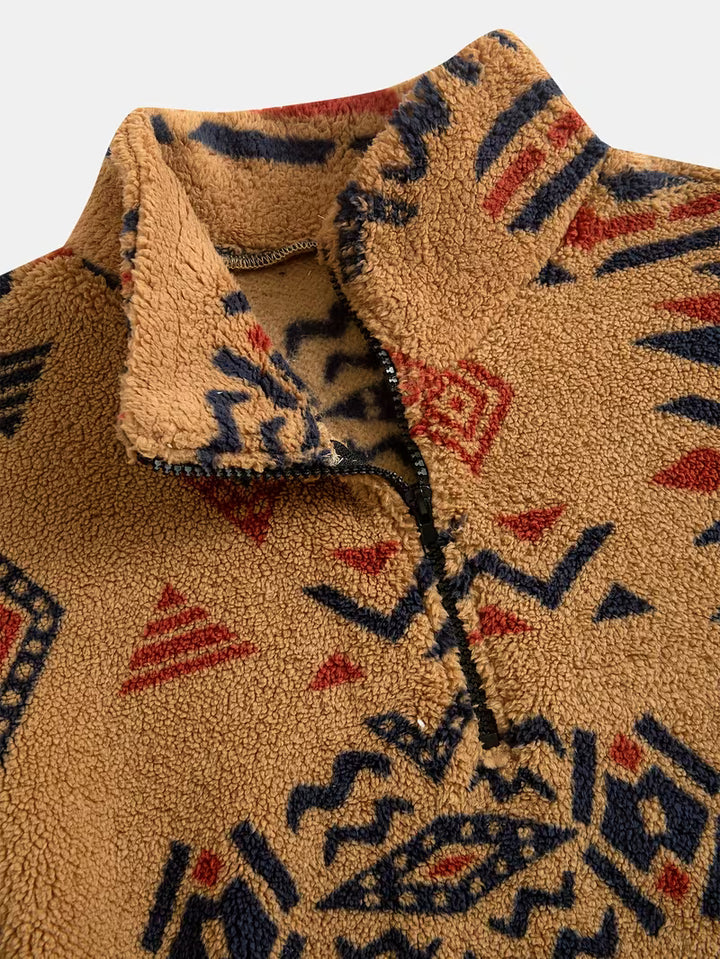 Witker - Plush Ethnic Mock Neck Sweatshirt