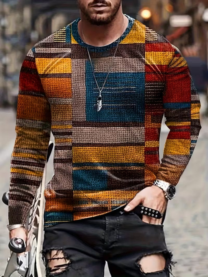 Kellan - Patchwork Geometric Print Long Sleeve Shirt