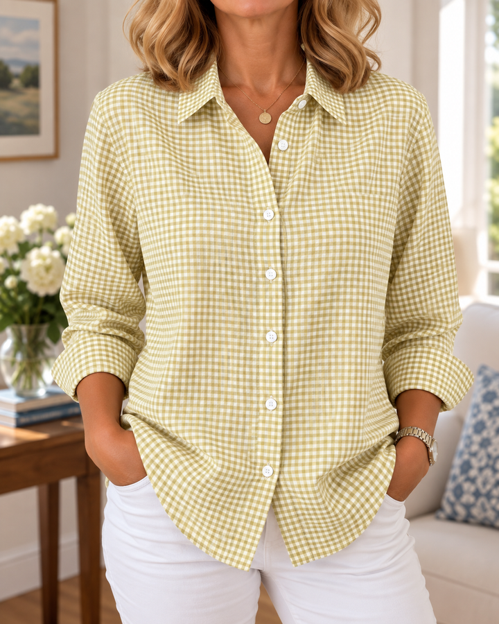 Colien - Long Sleeve Gingham Button Up Shirt