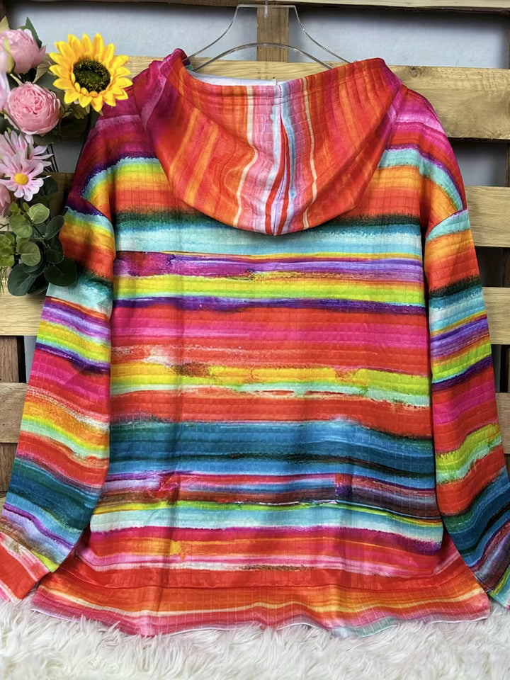 Leoiza - Rainbow Print Hooded Sweatshirt