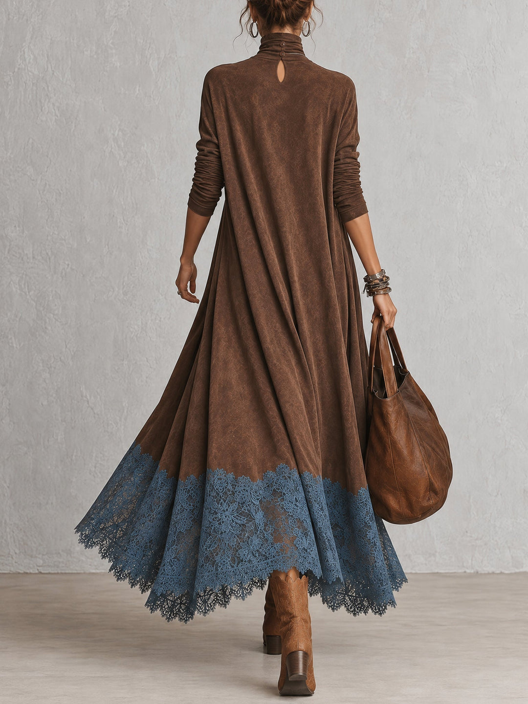 Albria - Long Sleeve Maxi Dress With Vintage Style