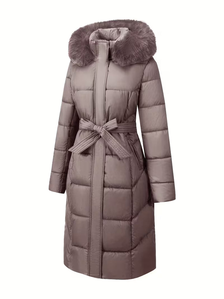 Inza - Hooded Puffer Jacket With Belt