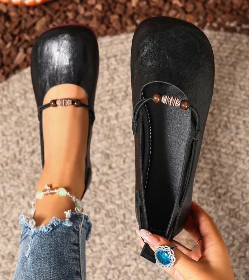 Denissa - Flats With Square Toe and Beaded Strap