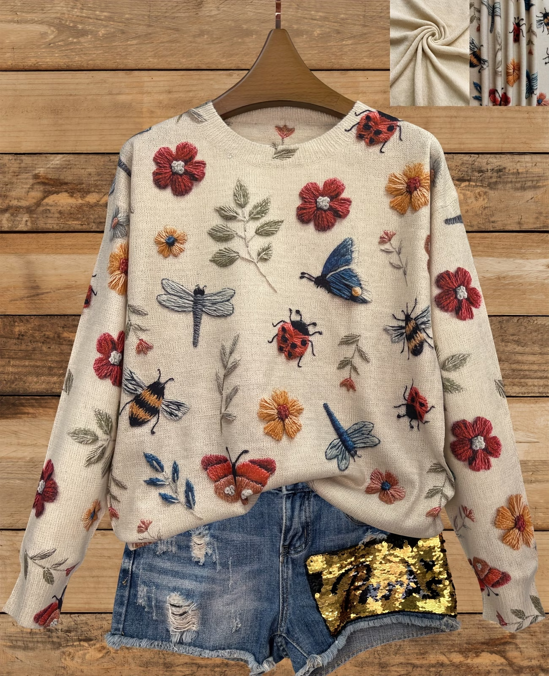 Lesa - Sweater With Floral and Insect Print