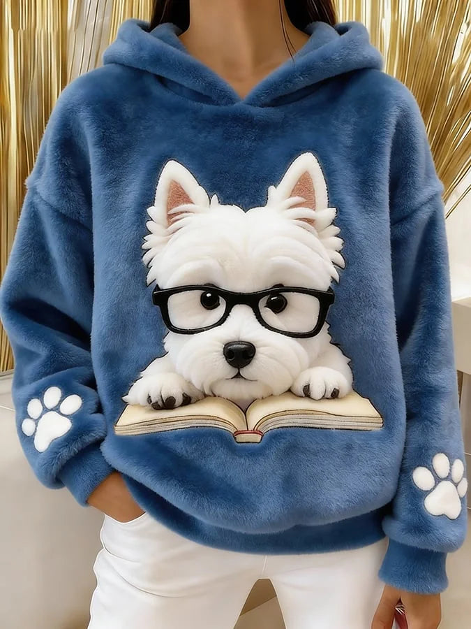 Eglantine - Terrier Print Flannel Hooded Sweatshirt