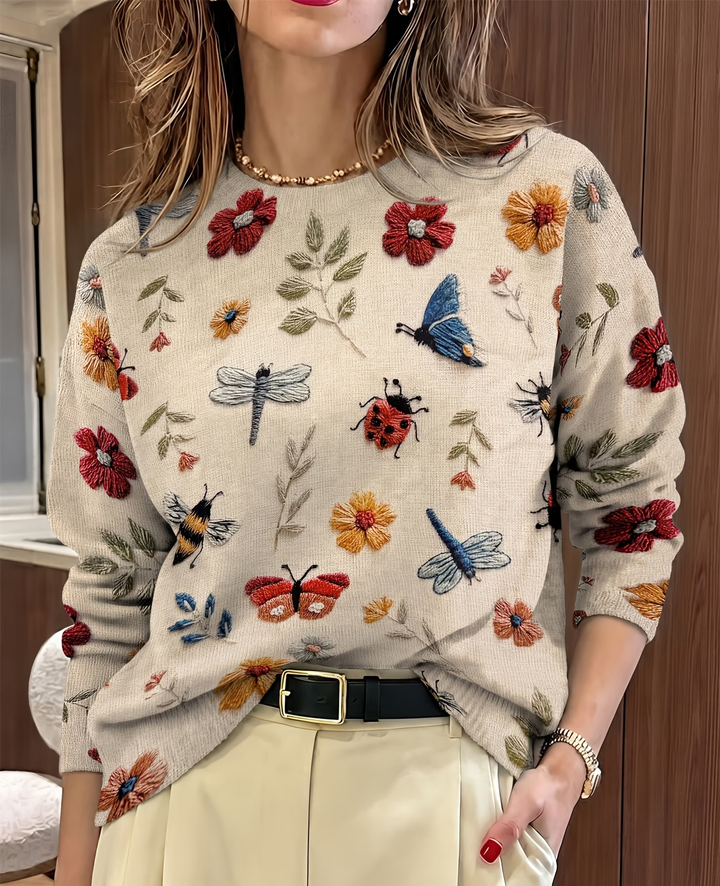 Lesa - Sweater With Floral and Insect Print