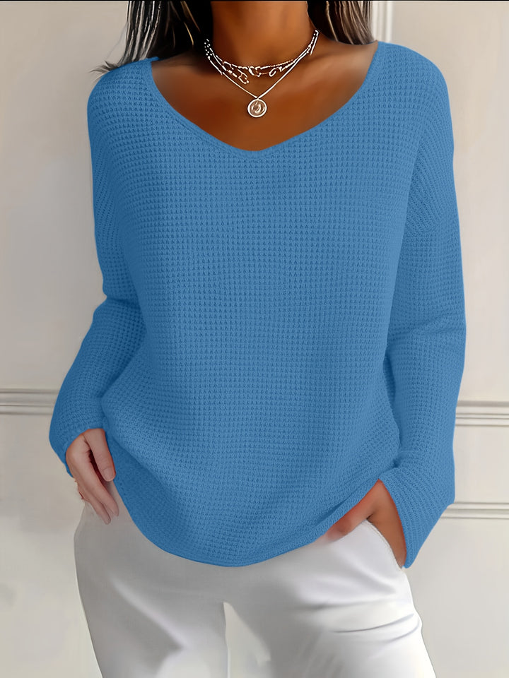 Bernice - Waffle Long Sleeve V-Neck Shirt