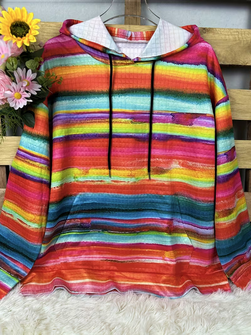 Leoiza - Rainbow Print Hooded Sweatshirt