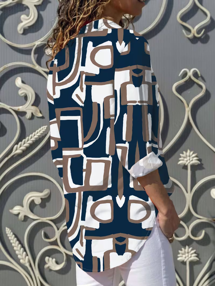 Fizana - Casual Geometric Print Chiffon Shirt