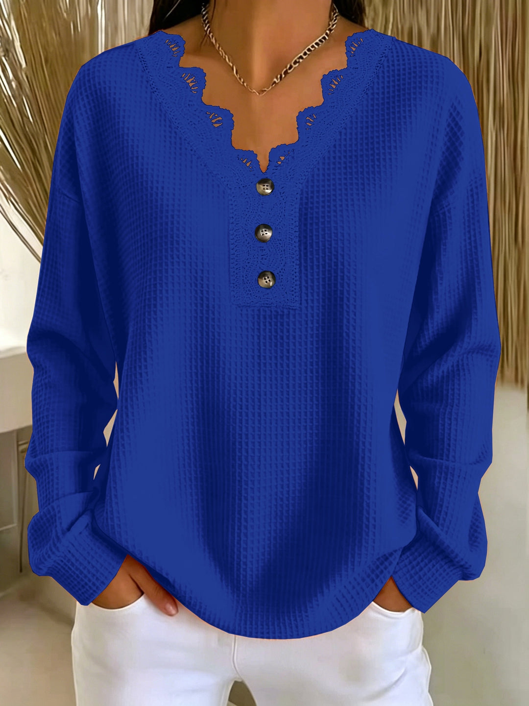 Aidana - Winter Long Sleeve Lace Top With Button