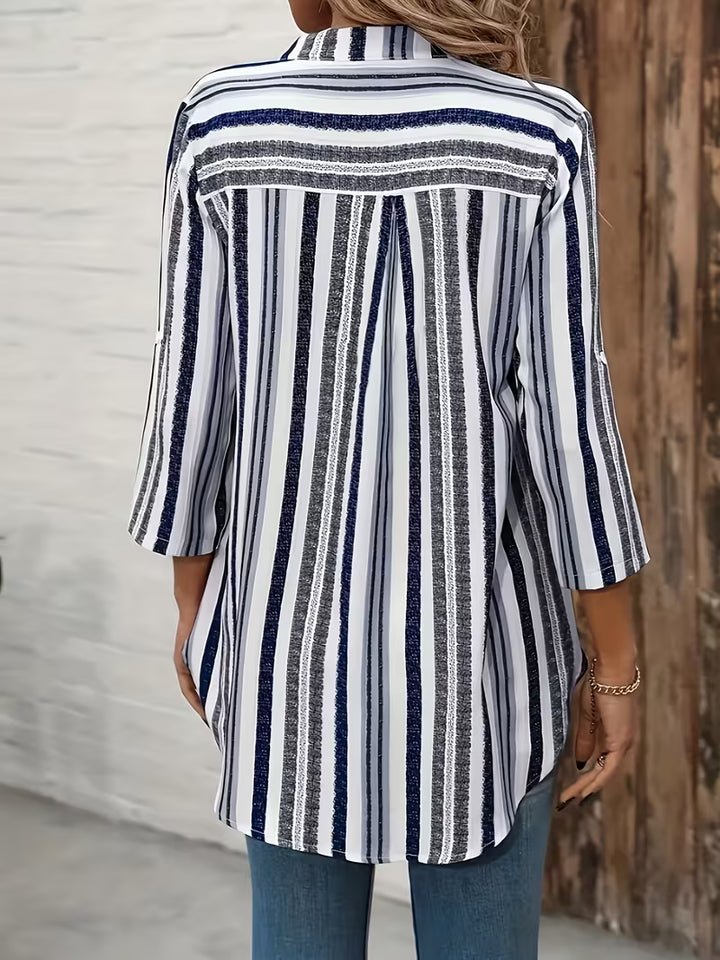 Elika - V-neck Striped Loose Top
