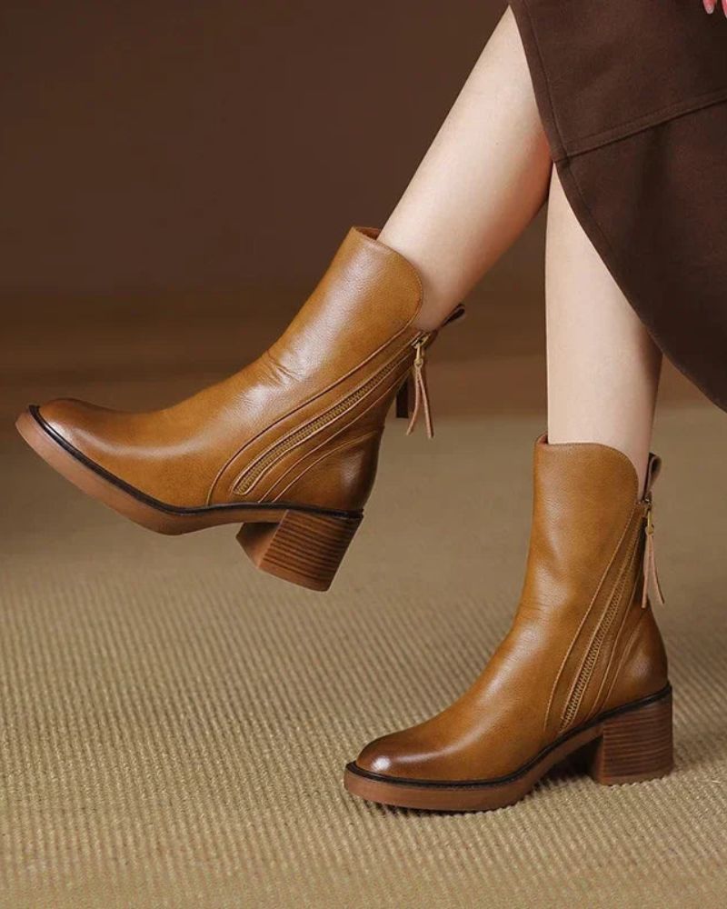 Pernelle - Square Heel Leather Boot
