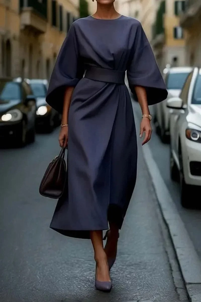 Rita - Elegant Dress With Cap Sleeves And Belt