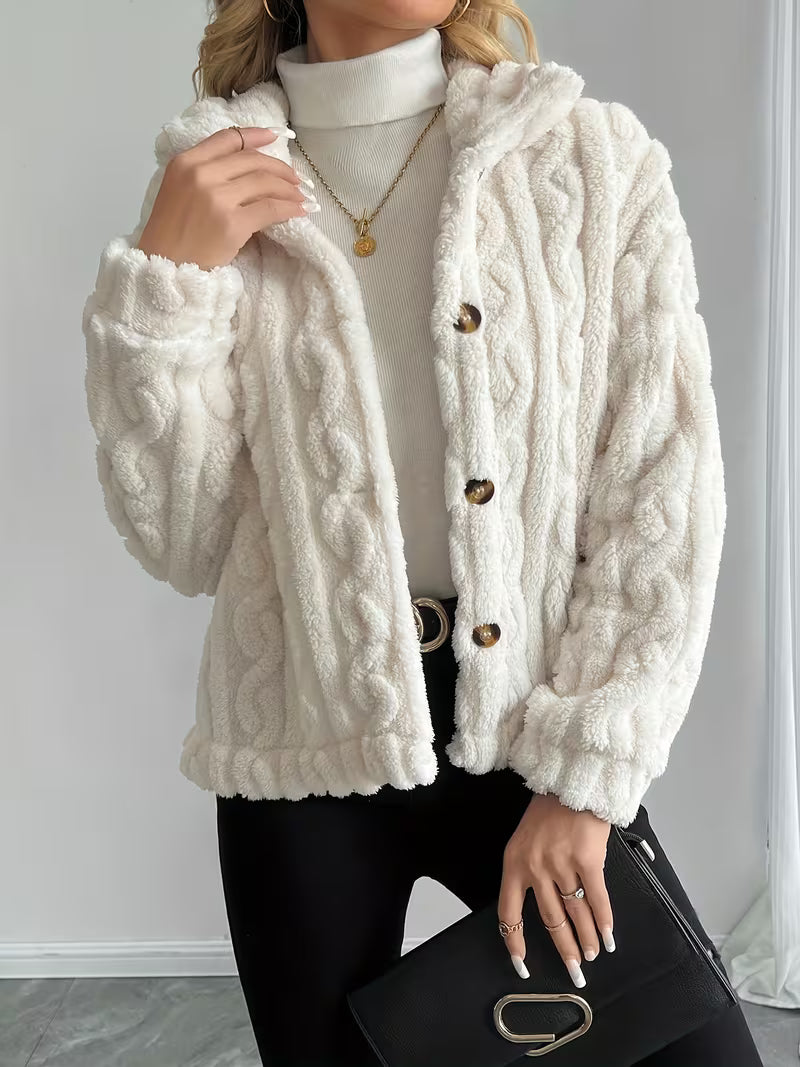 Losina - Cable Textured Fuzzy Teddy Jacket