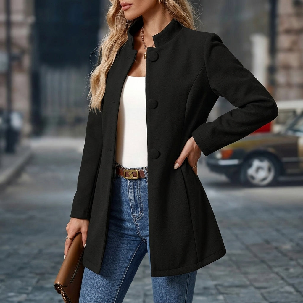Liselotte - Collarless Button-Front Longline Coat