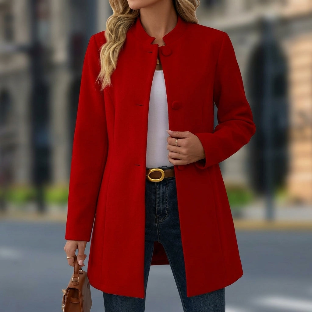 Liselotte - Collarless Button-Front Longline Coat