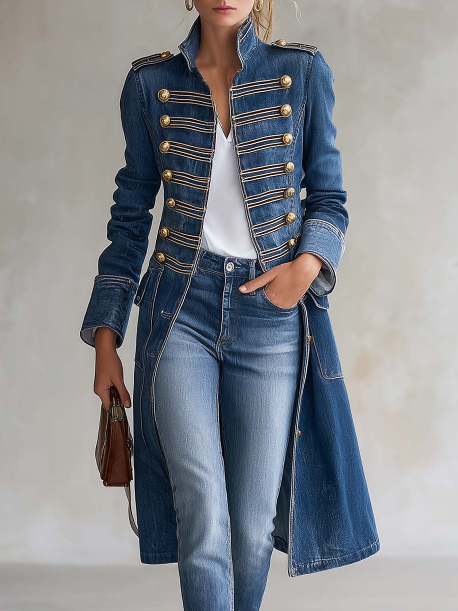 Latia - Long Sleeve Coat With Stand Collar
