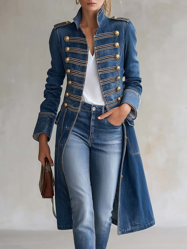 Latia - Long Sleeve Coat With Stand Collar