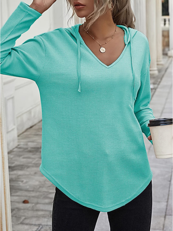 Seonie - Long Sleeve V Neck Hoodie