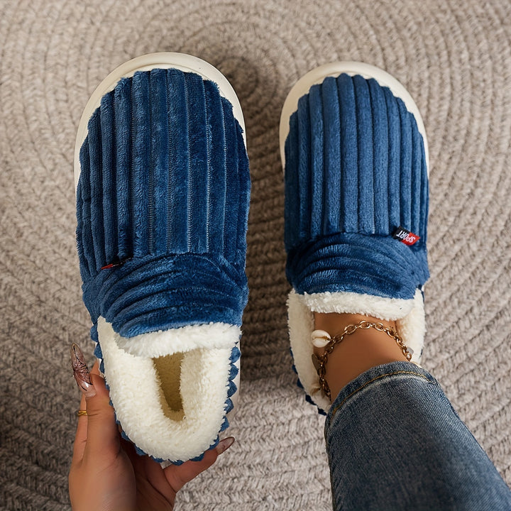 Keziban - Ribbed Slip-On Slippers With Plush Lining
