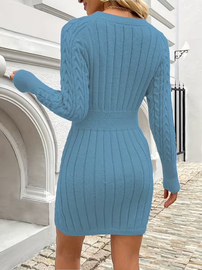 Lilona - Cable Knit Bodycon Sweater Dress