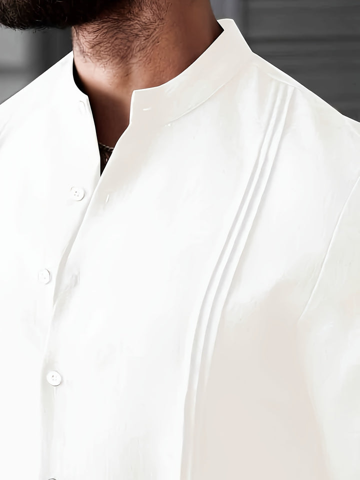 Elshan - Stand Collar Long Sleeve Shirt With Button