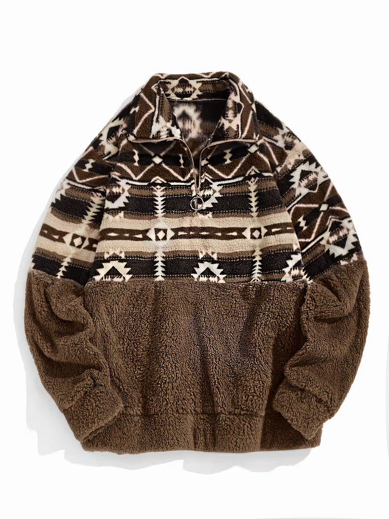 Limina - Geo Pattern Half-Zip Teddy Sweatshirt
