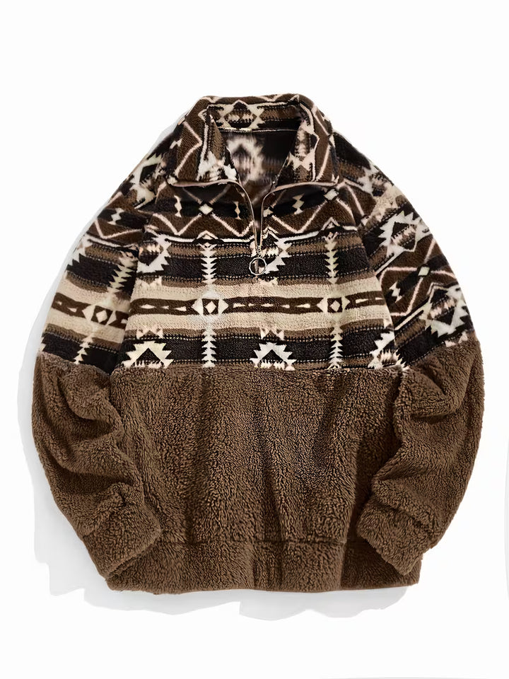 Limina - Geo Pattern Half-Zip Teddy Sweatshirt