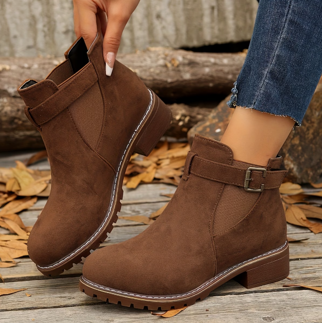 Norya - Suede Ankle Boots with Buckle Strap