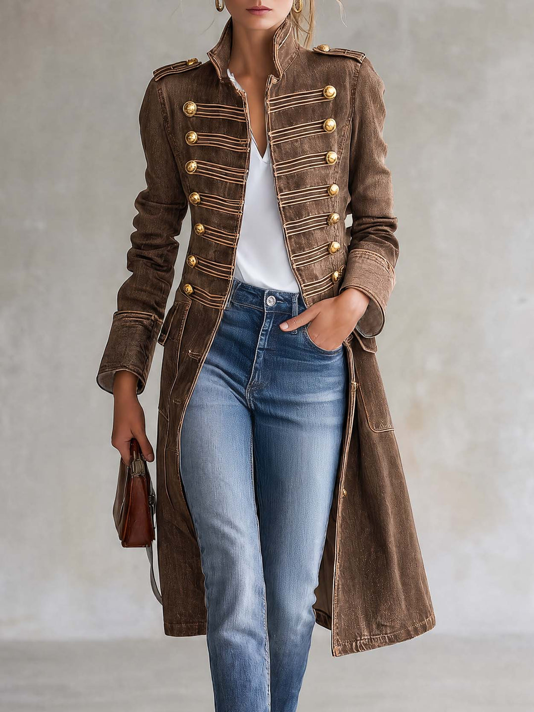 Latia - Long Sleeve Coat With Stand Collar