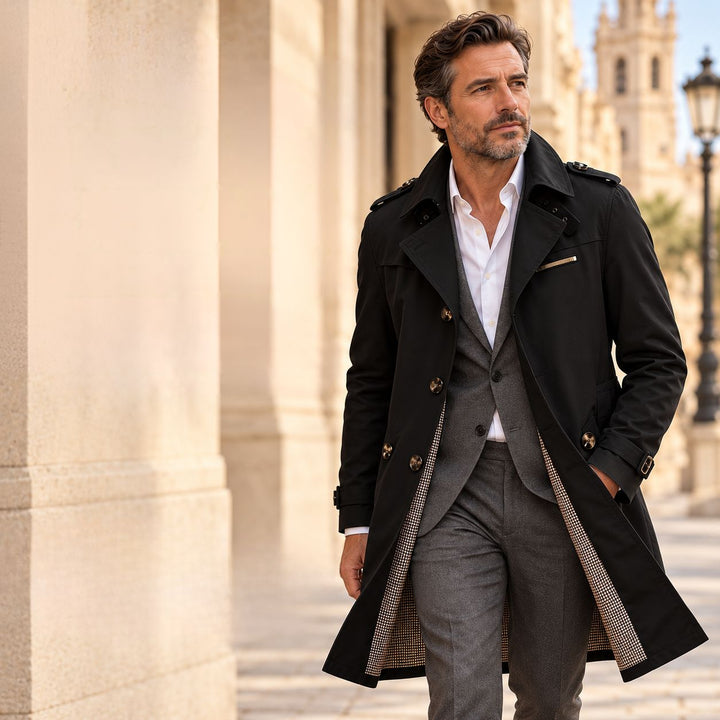 Alpaslan - Coat With Notched Collar and Button Closure