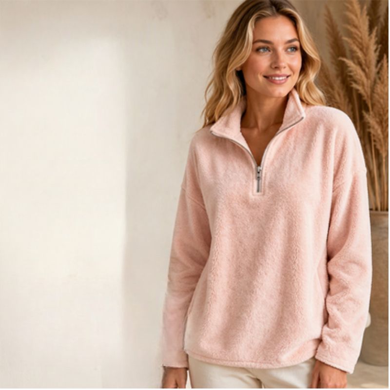 Akino - Fleece Pullover With Half Zip and Collar