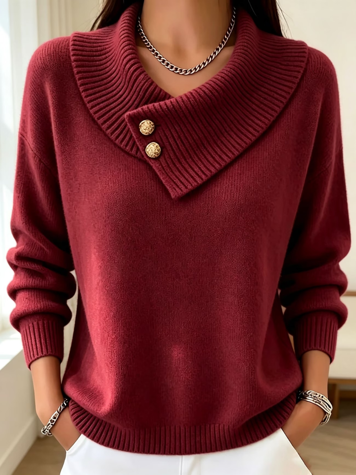 Haliza - Ribbed Knit Sweater With Cowl Collar
